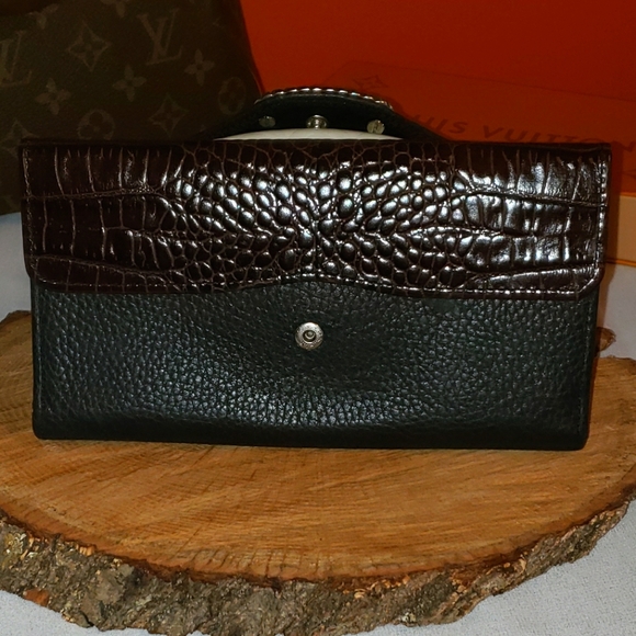 Brighton Leather Black & Faux Alligator Brown Trifold Wallet Free With Purchase - Picture 3 of 11